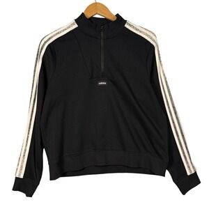 Adidas Adibreak Womens Black 3-Stripe Track Jacket L Quarter Zip Pullover
